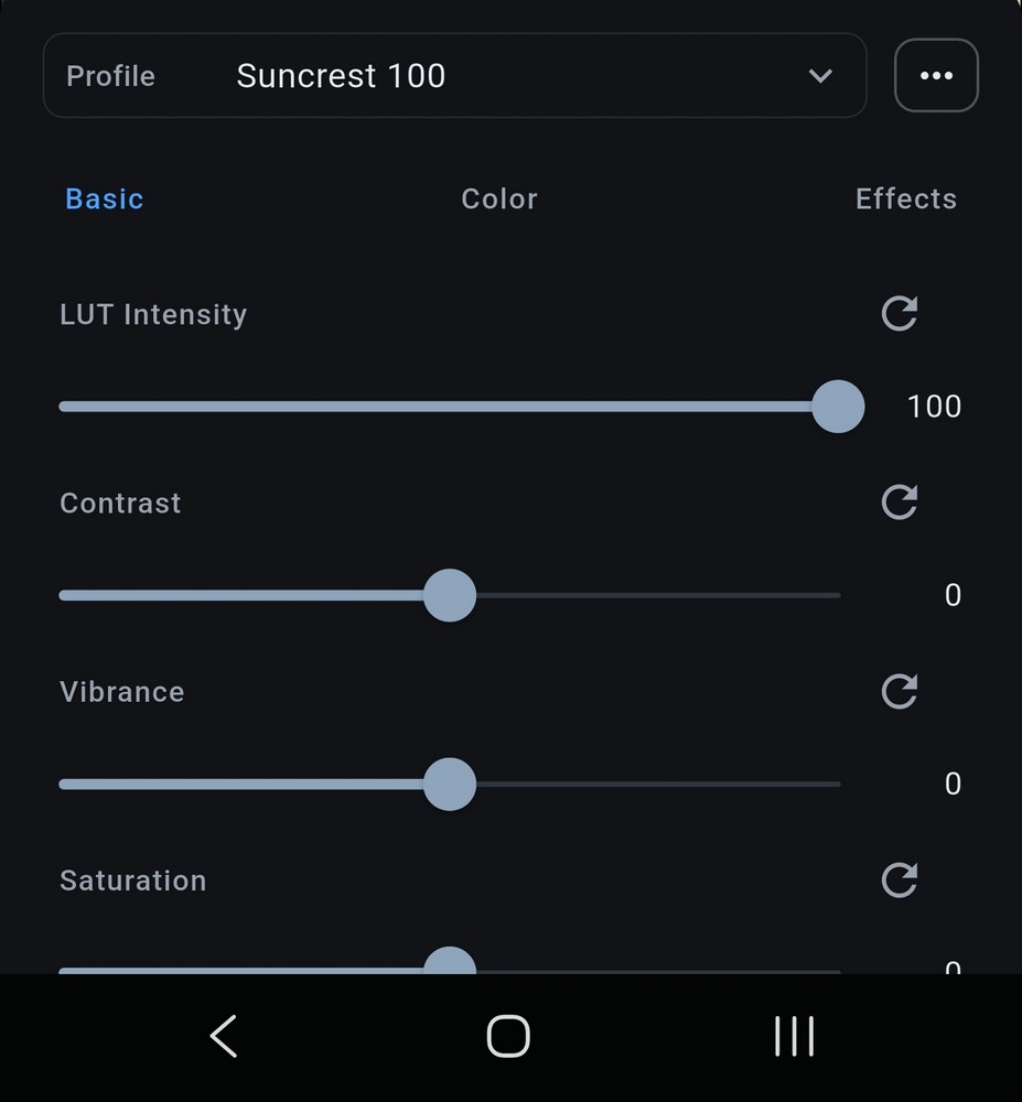 VX Camera Tone controls color grading panel