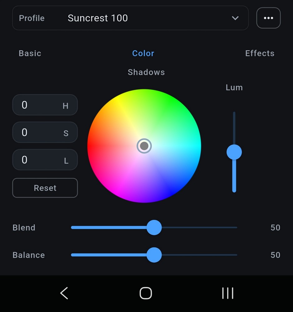 VX Camera Color wheels color grading panel